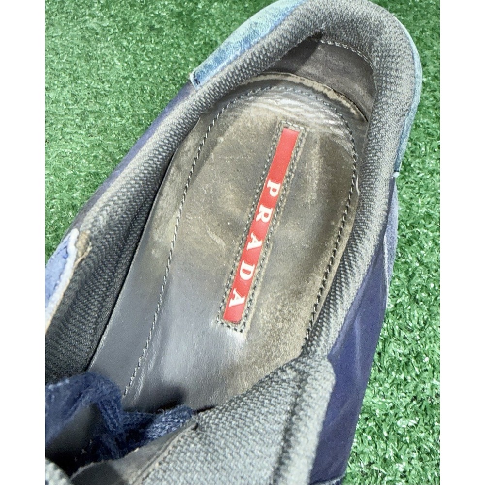 PRADA Mens Size 13 US Suede Leather Nylon Shoes Navy Red Stripe‎ Luxury Sneakers - Picture 9 of 14